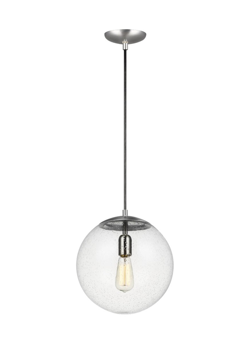 Mini-suspension Leo - Hanging Globe - Satin Aluminum Clear Seeded 12 by Visual Comfort Studio | Luminaires & cie