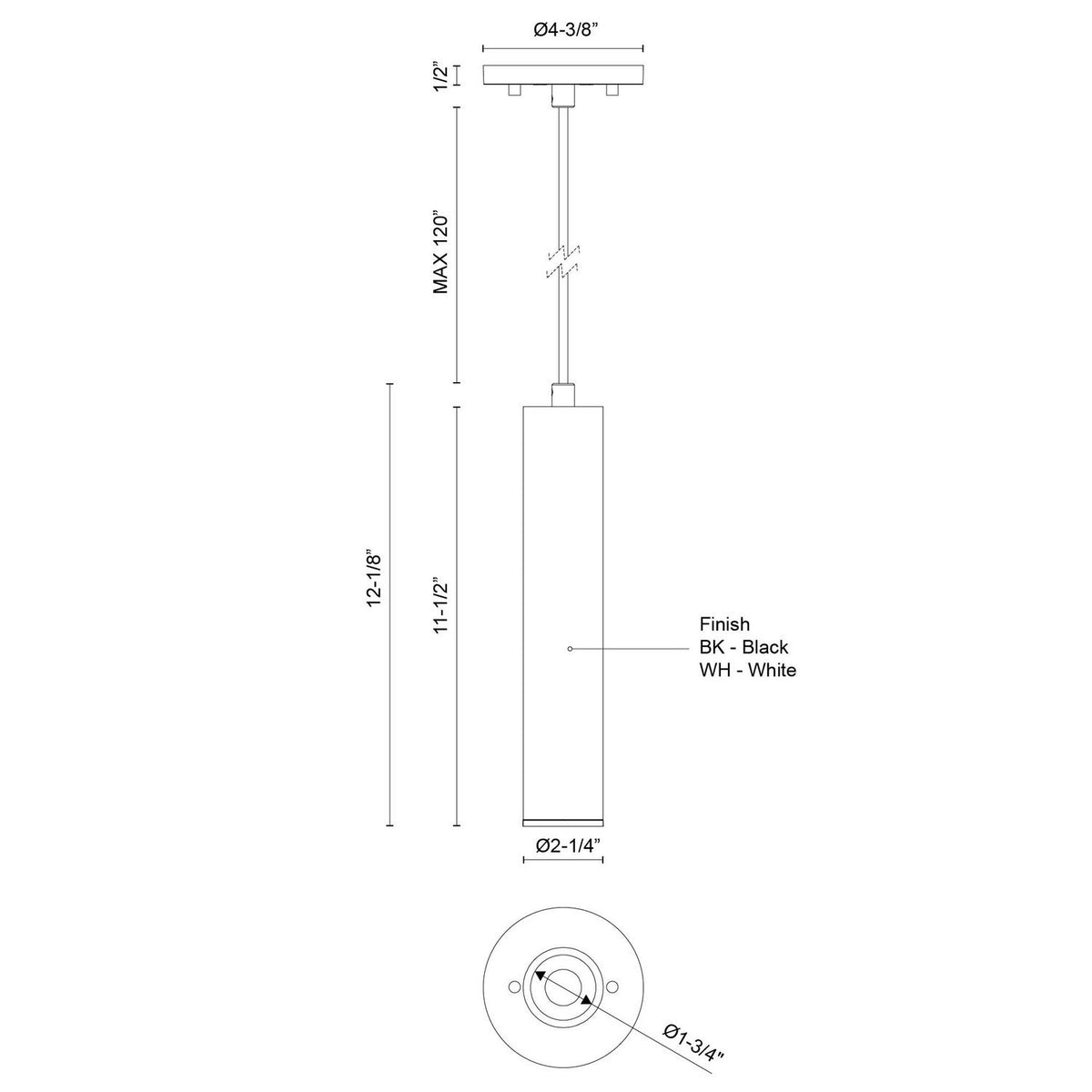 Mini-suspension Lorna Blanc, 2 1/4", 12 1/8" – vue 4