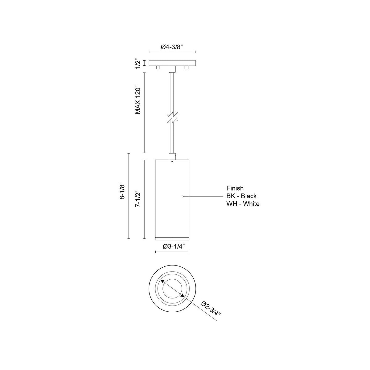 Mini-suspension Lorna Blanc, 3 1/4", 8 1/8" – vue 2