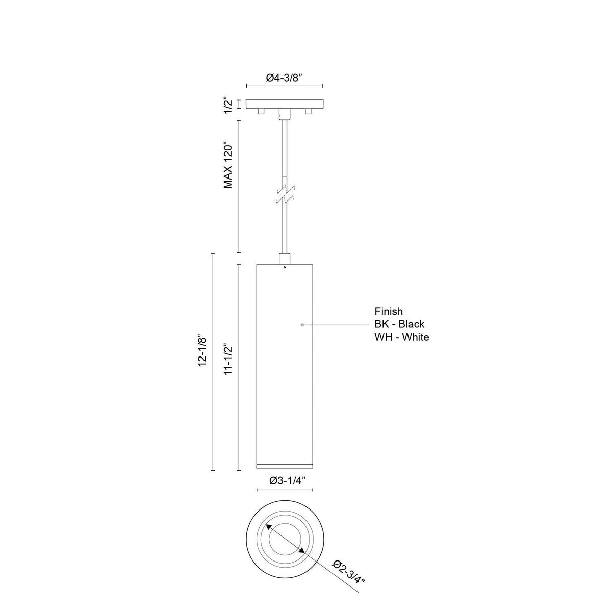 Mini-suspension Lorna Blanc, 3 1/4", 12 1/8" – vue 2