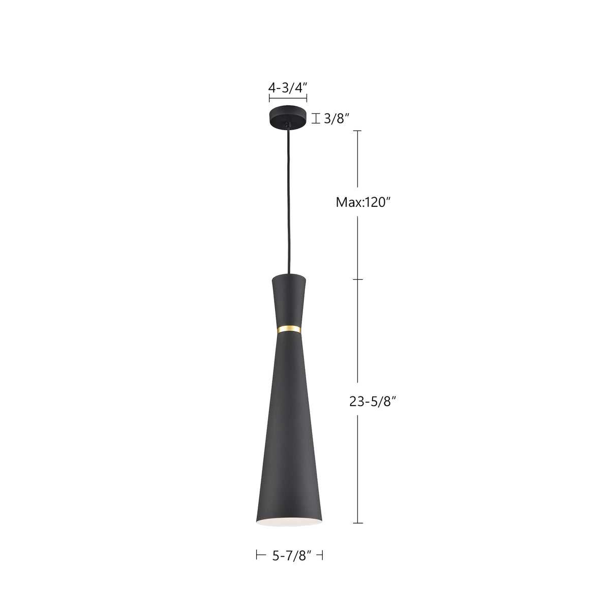 Mini-suspension Vanderbilt Noir / Or, 5 7/8" – vue 4