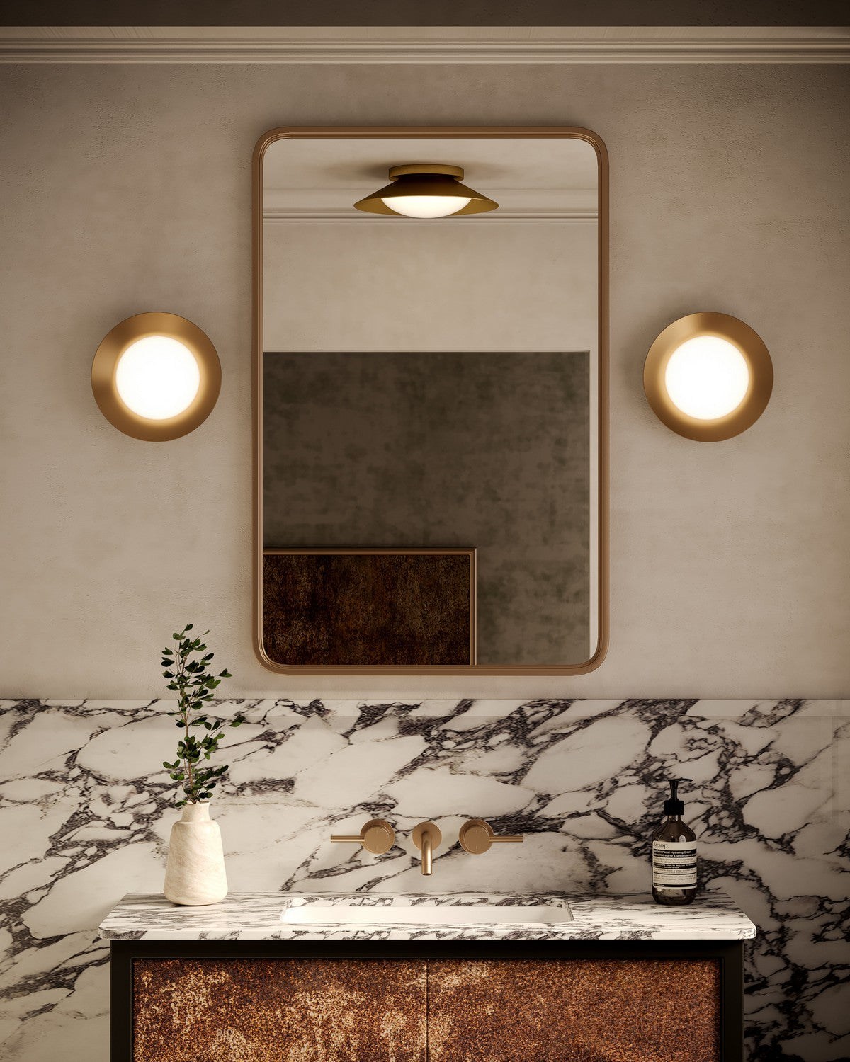 Semi-plafonnier Cleo Or brossé/Verre opale – vue 6