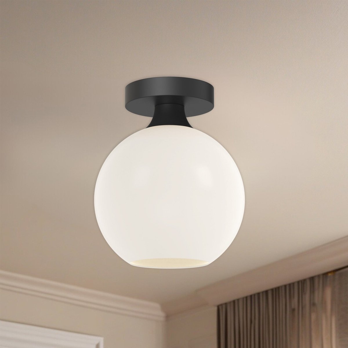 Plafonnier Castilla - Noir mat Verre opale mat 7 7/8" by Alora Lighting | Luminaires & cie