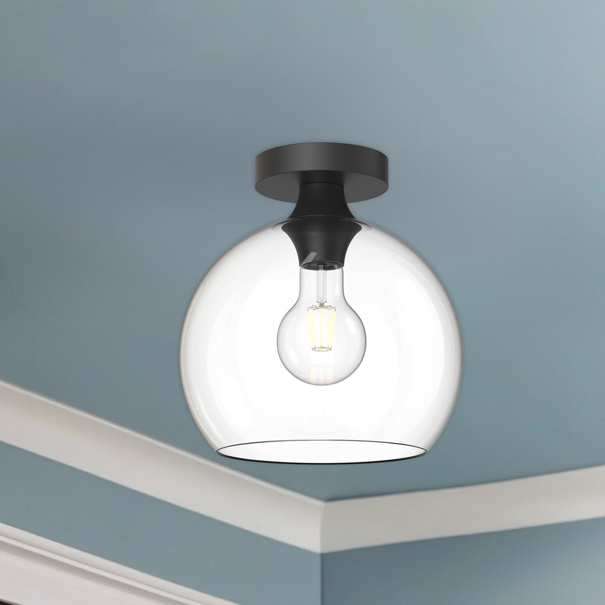 Plafonnier Castilla - Noir mat Verre clair 9 7/8" by Alora Lighting | Luminaires & cie