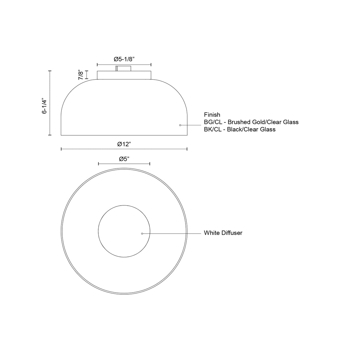 Plafonnier Cedar Or brossé/Transparent, 12" – vue 2