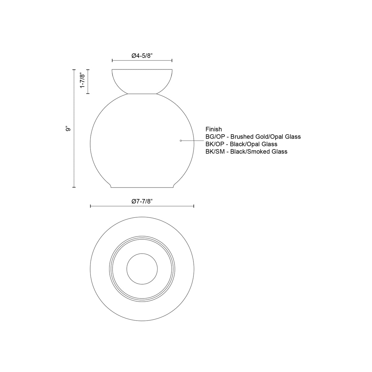 Plafonnier Arcadia Or brossé, Verre opale mat, 7 7/8" – vue 2