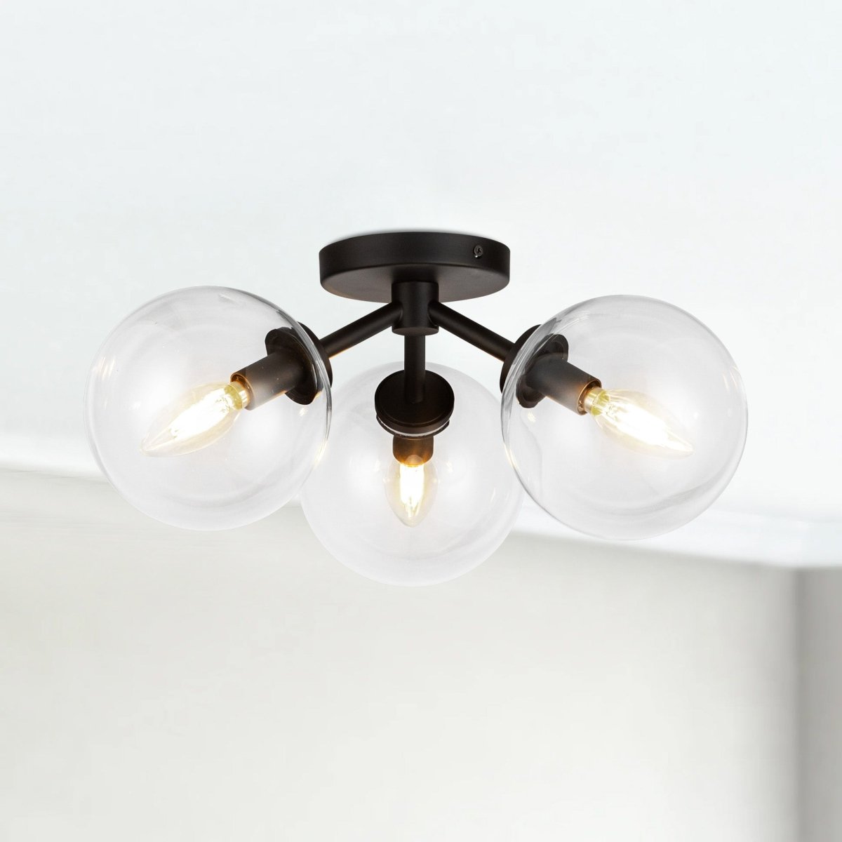 Semi - plafonnier Cassia - Verre noir / transparent by Alora Lighting | Luminaires & cie