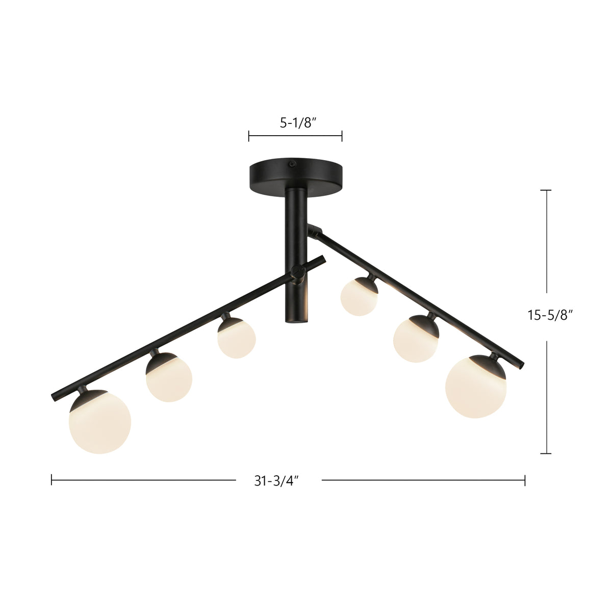Semi-plafonnier Cypress Noir / Verre opale – vue 4