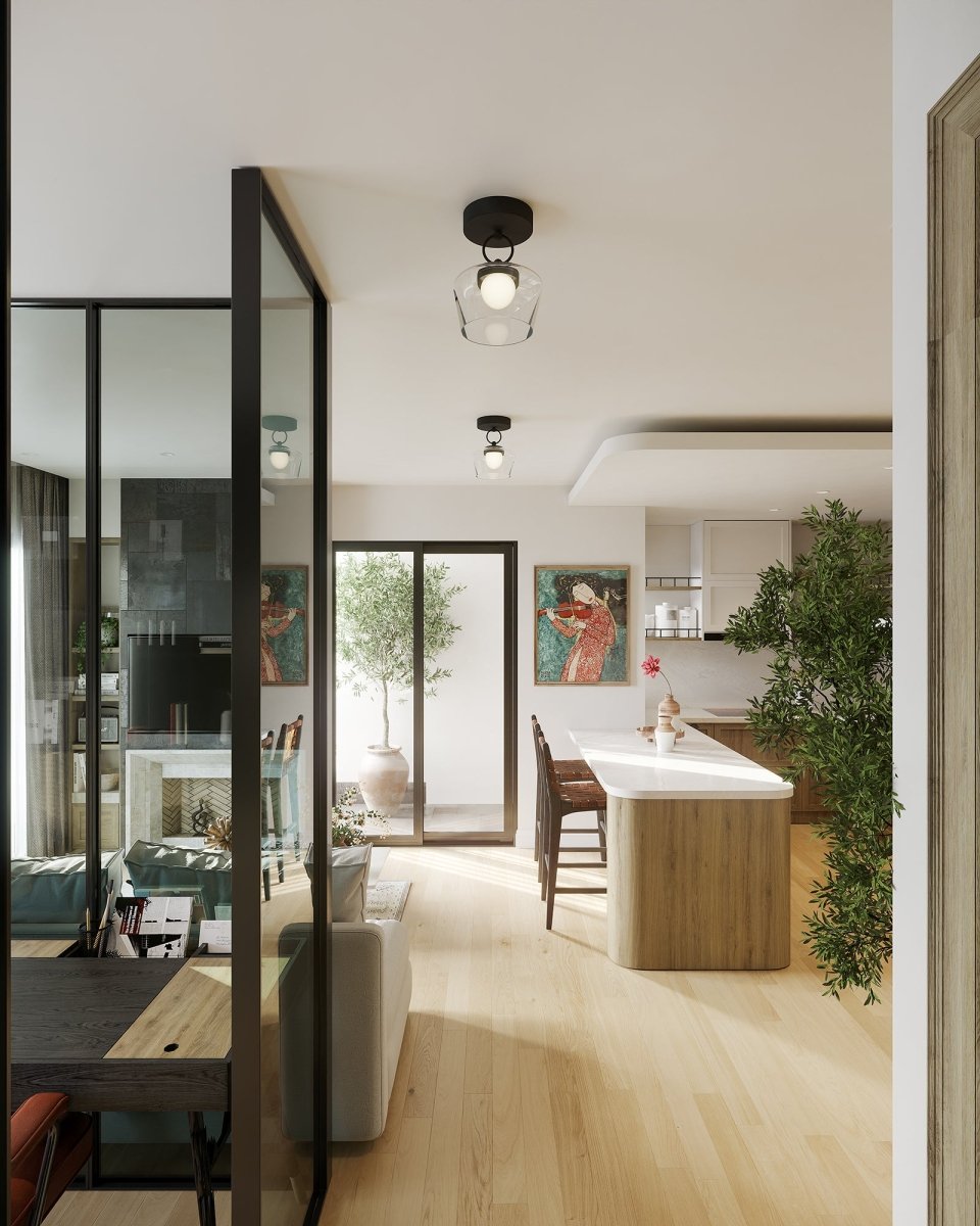 Semi - plafonnier Leota - Verre noir / transparent by Alora Lighting | Luminaires & cie