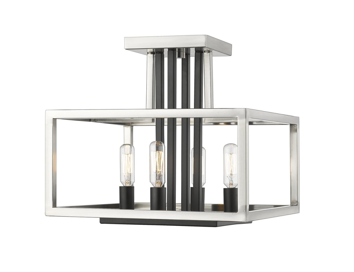Semi-plafonnier Quadra - Nickel brossé + noir mat by Z-Lite | Luminaires & cie
