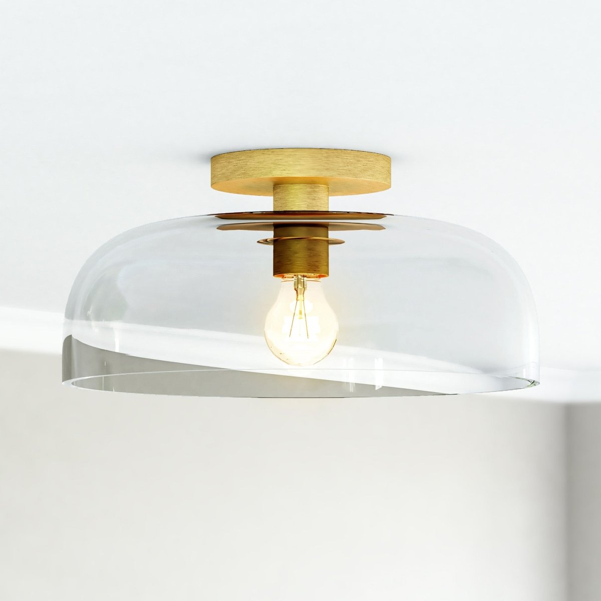 Semi - plafonnier Sylvia - Gold / verre clair brossé by Alora Lighting | Luminaires & cie