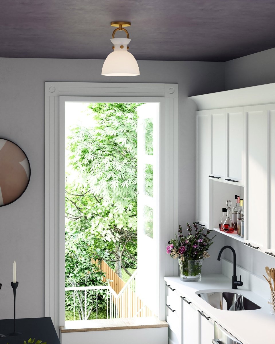 Semi - plafonnier Waldo - Verre d'opale en or / brillant âgé by Alora Lighting | Luminaires & cie