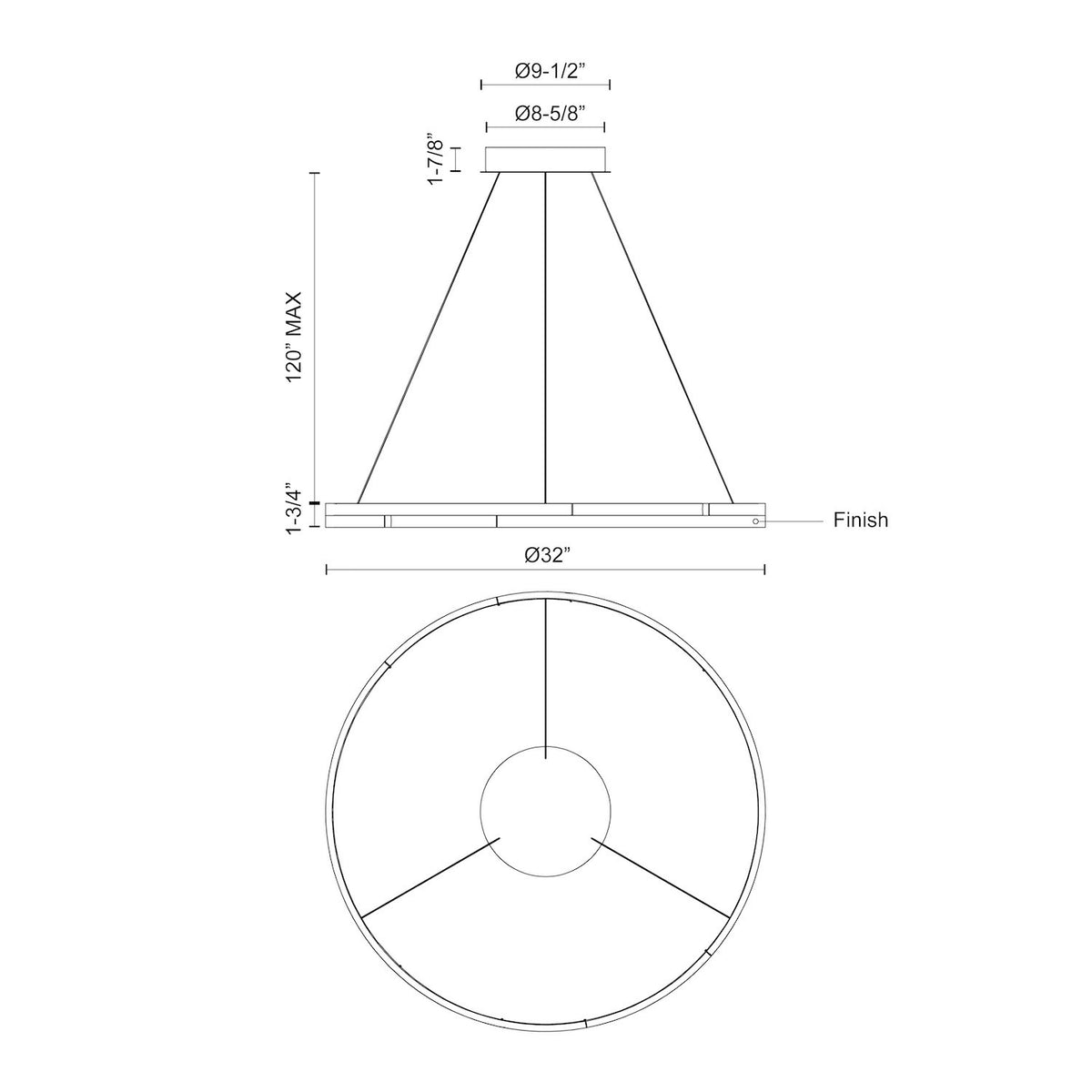 Suspension Anello Minor Noir, 32" – vue 3