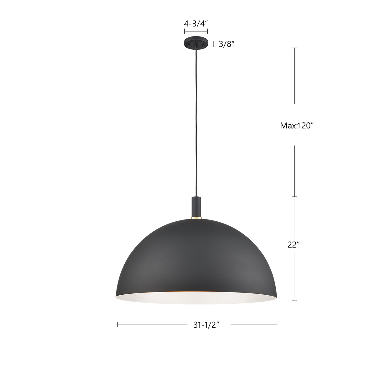 Suspension Archibald Noir / Or, 31 1/2" – vue 4