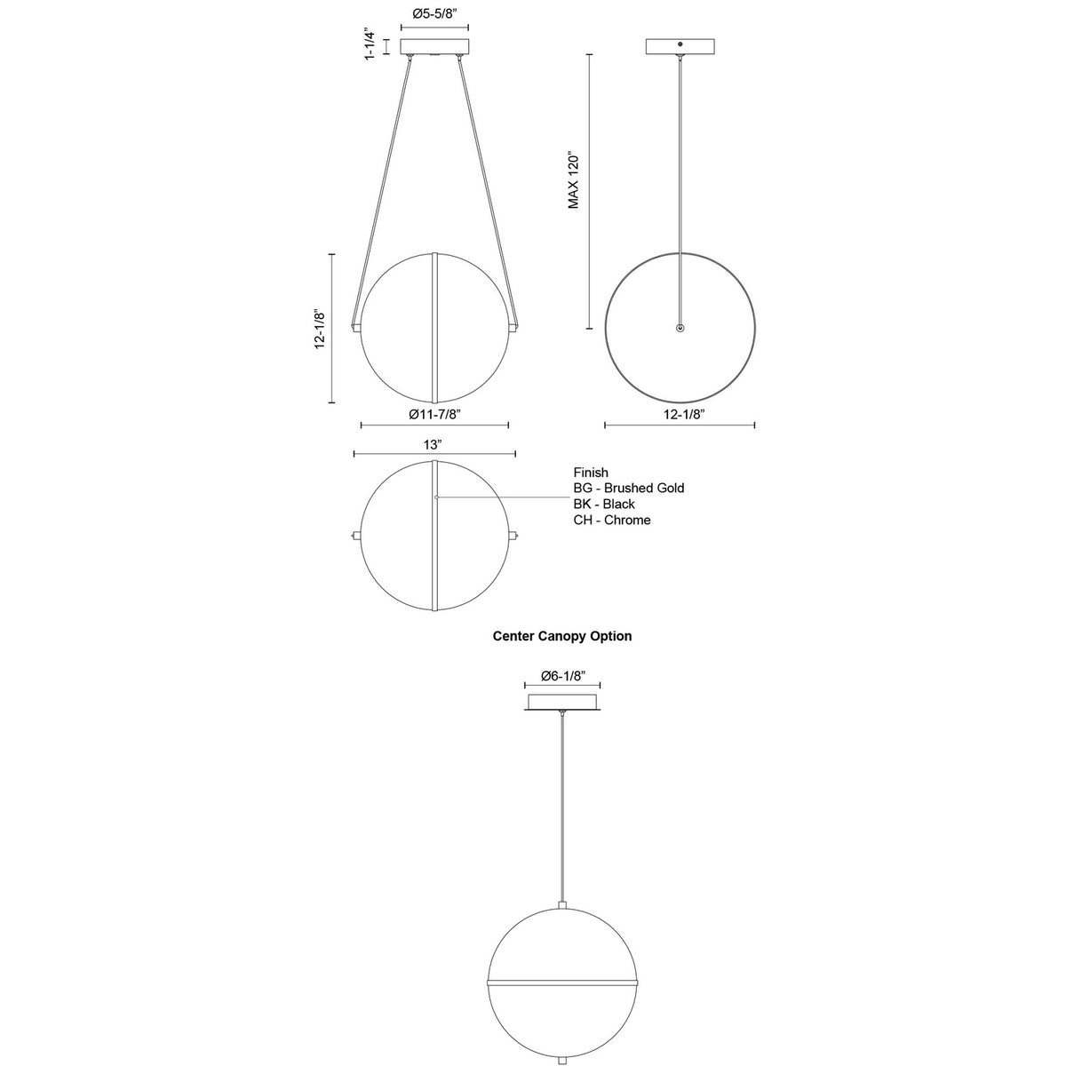 Suspension Aries Chrome, 12 1/8" – vue 3