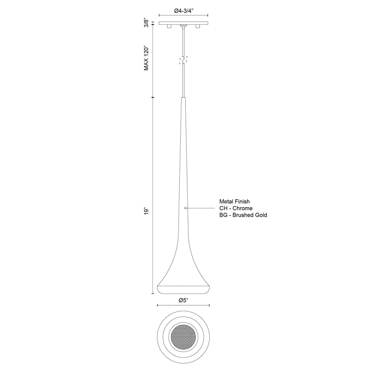 Mini-suspension Bach Or brossé – vue 3