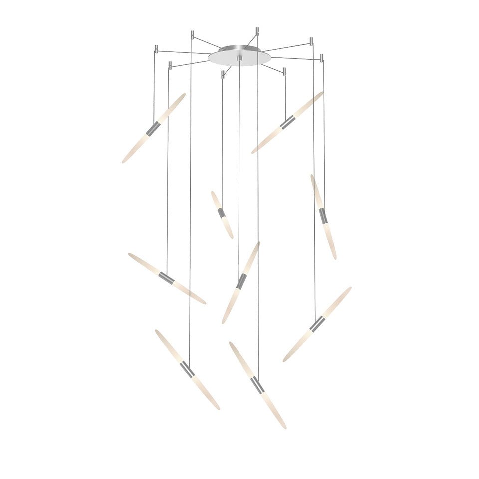 Suspension Ballet - Aluminium satiné brillant 9 - lumières Crochets by Sonneman | Luminaires & cie