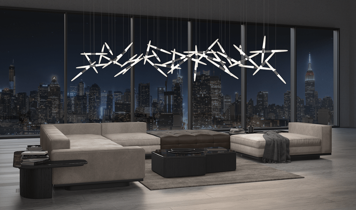 Suspension Ballet - Aluminium satiné brillant 9 - lumières Crochets by Sonneman | Luminaires & cie