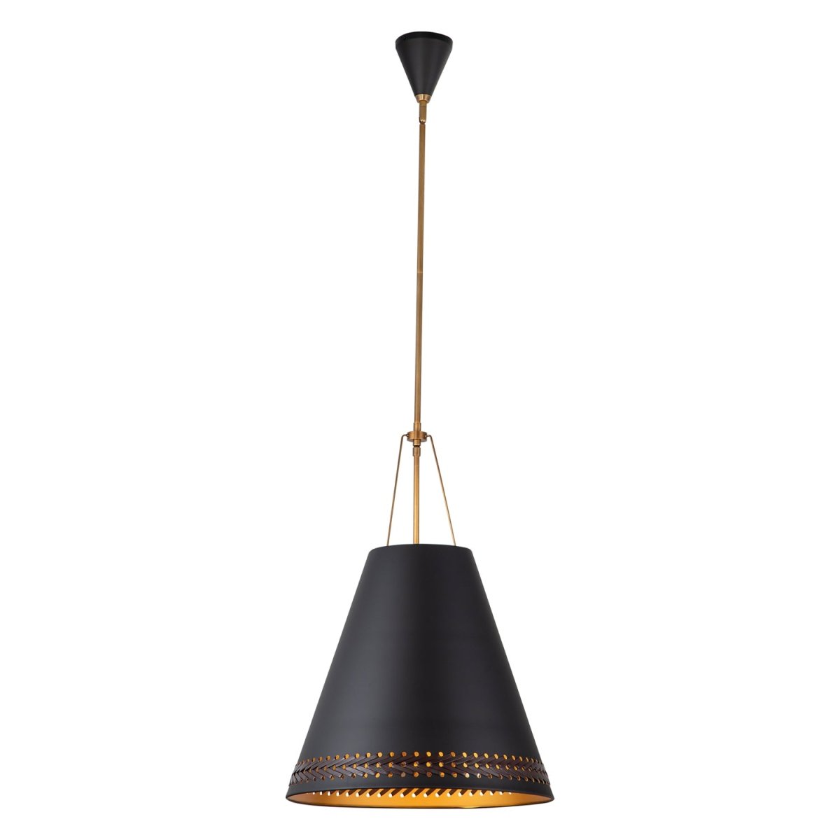 Suspension Brickell - Noir mat et cuir noisette by Alora Lighting | Luminaires & cie
