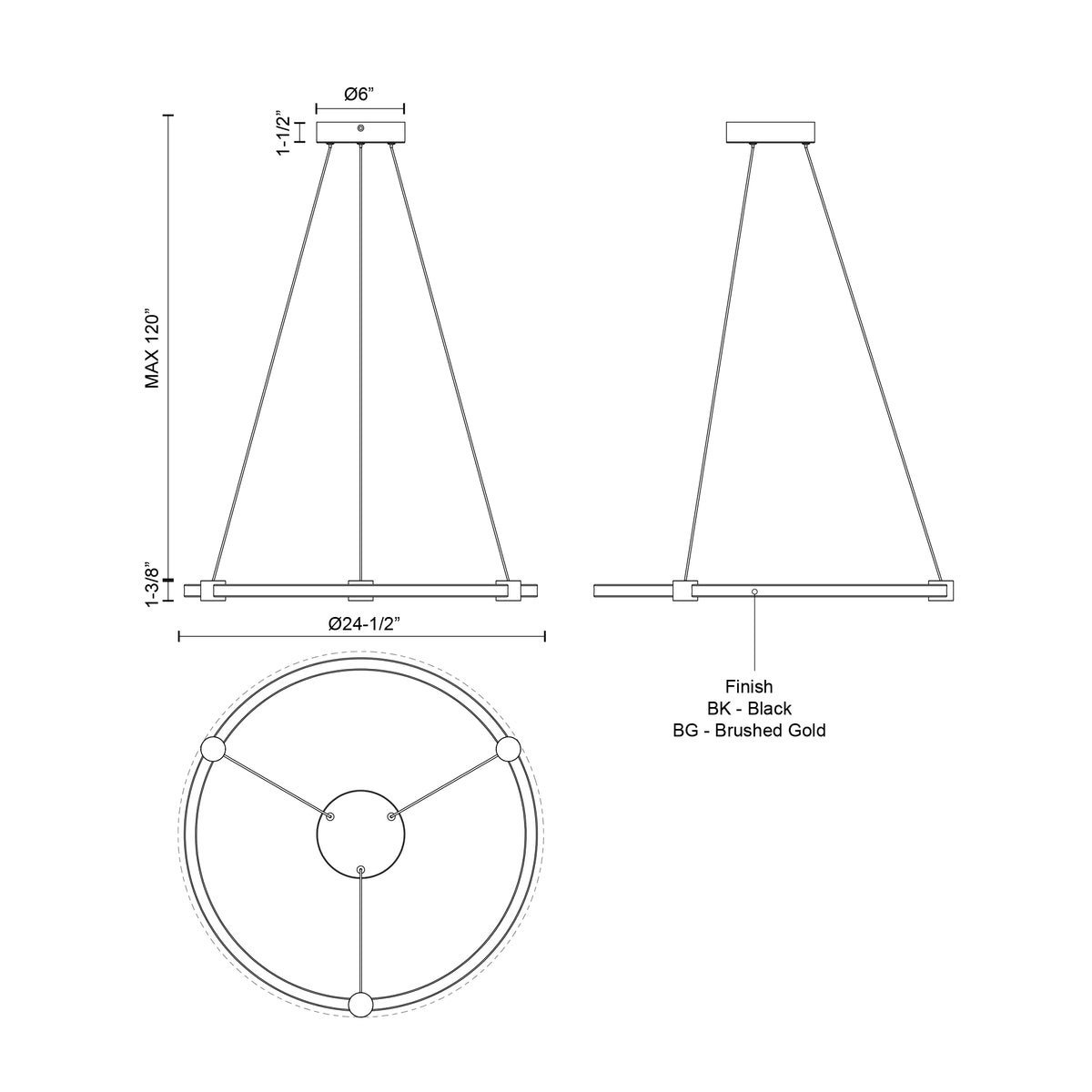 Suspension Bruni Or brossé, 24 1/2" – vue 3