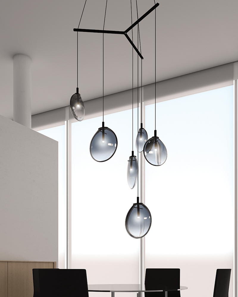 Suspension Cantina Multiple - Large 3 - lumières Trio Noir satiné avec verre Transparent by Sonneman | Luminaires & cie