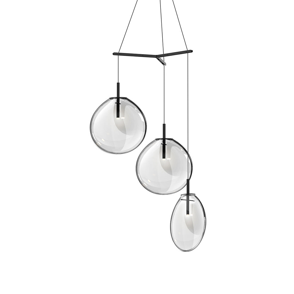 Suspension Cantina Multiple - Large 3 - lumières Trio Noir satiné avec verre Transparent by Sonneman | Luminaires & cie