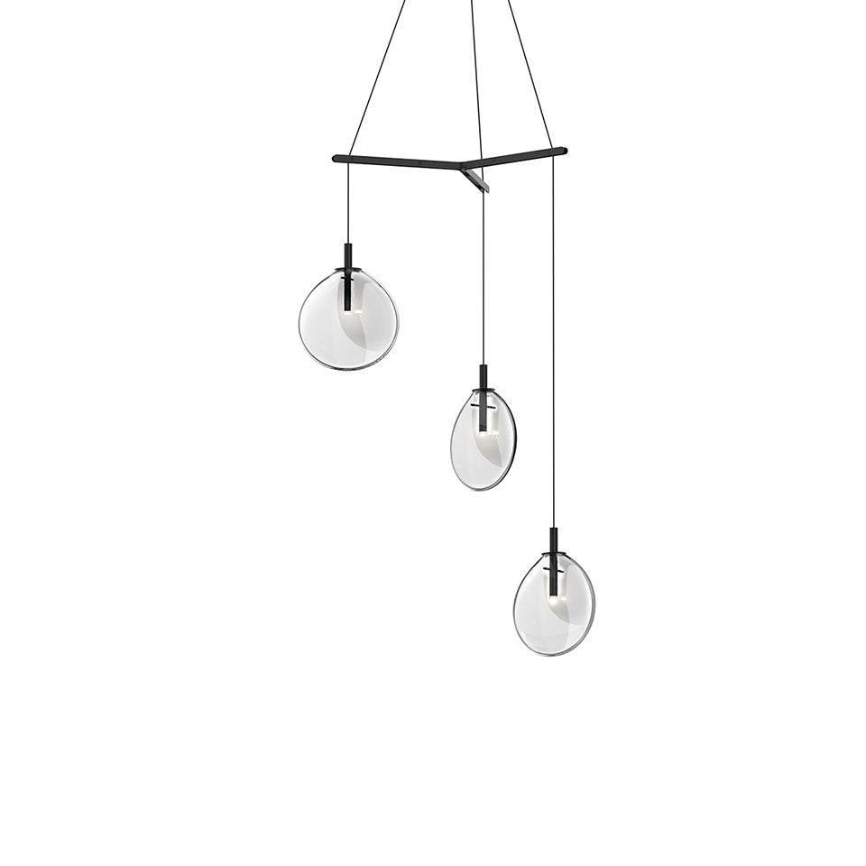 Suspension Cantina Multiple - Small 3 - lumières Trio Noir satiné avec verre Transparent by Sonneman | Luminaires & cie