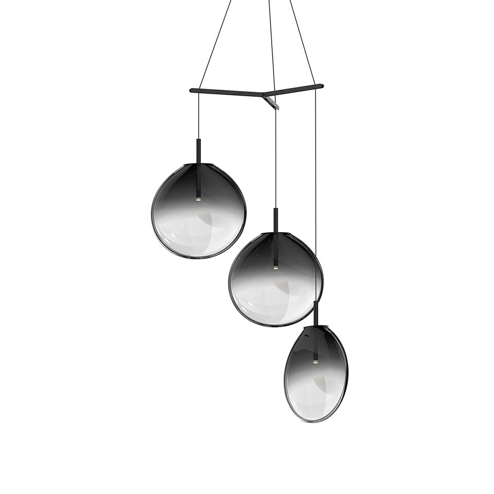 Suspension Cantina Multiple - Large 3 - lumières Trio Noir satiné avec vitre Fondue Fumée by Sonneman | Luminaires & cie