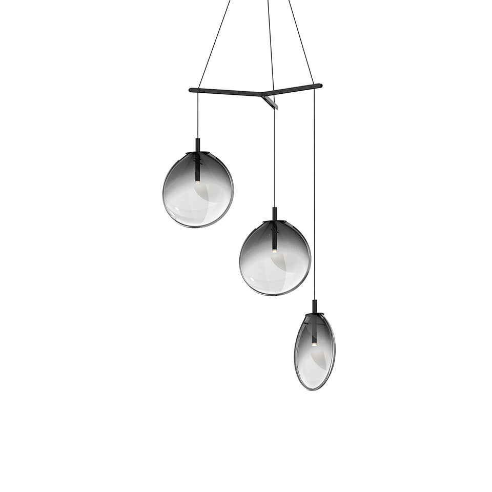 Suspension Cantina Multiple - Medium 3 - lumières Trio Noir satiné avec vitre Fondue Fumée by Sonneman | Luminaires & cie