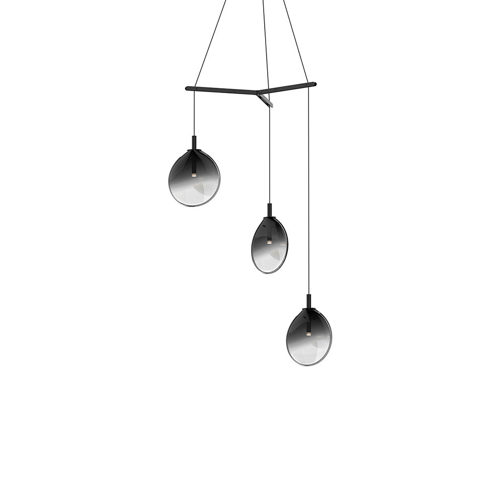 Suspension Cantina Multiple - Small 3 - lumières Trio Noir satiné avec vitre Fondue Fumée by Sonneman | Luminaires & cie