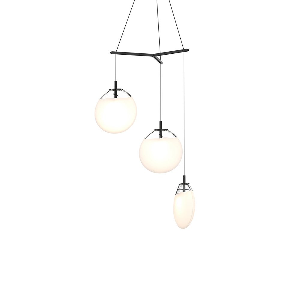 Suspension Cantina Multiple - Medium 3 - lumières Trio Noir satiné avec verre Blanc Coulé by Sonneman | Luminaires & cie