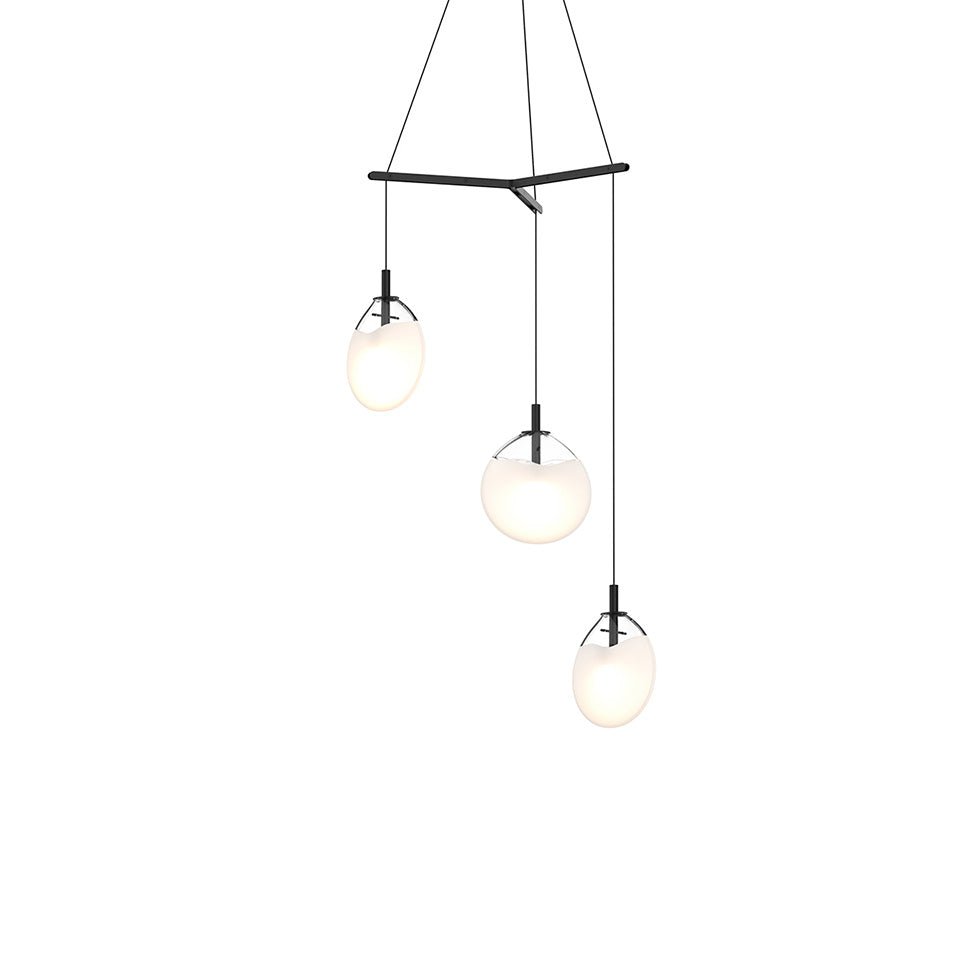 Suspension Cantina Multiple - Small 3 - lumières Trio Noir satiné avec verre Blanc Coulé by Sonneman | Luminaires & cie