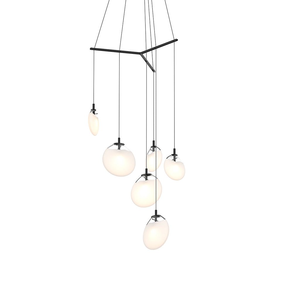 Suspension Cantina Multiple - 6 - lumières Trio Mix Noir satiné avec verre Blanc Coulé by Sonneman | Luminaires & cie