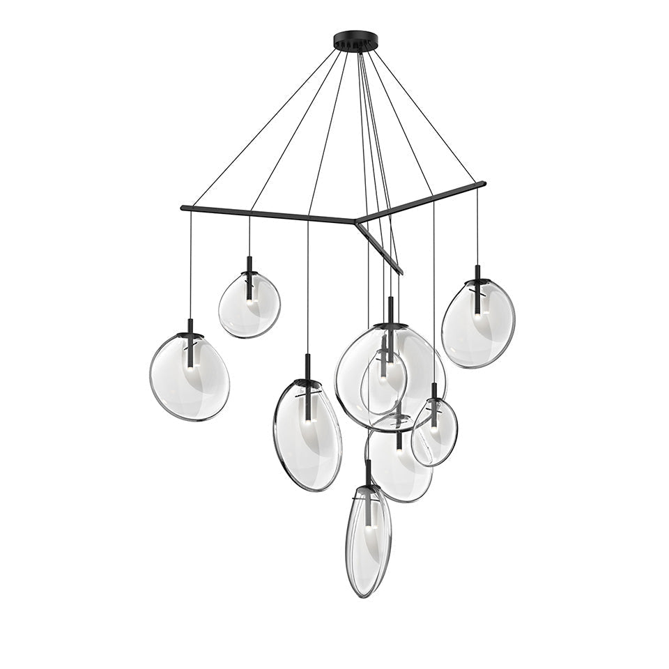 Suspension Cantina Multiple - 9 - lumières Trio Mix Noir satiné avec verre Transparent by Sonneman | Luminaires & cie
