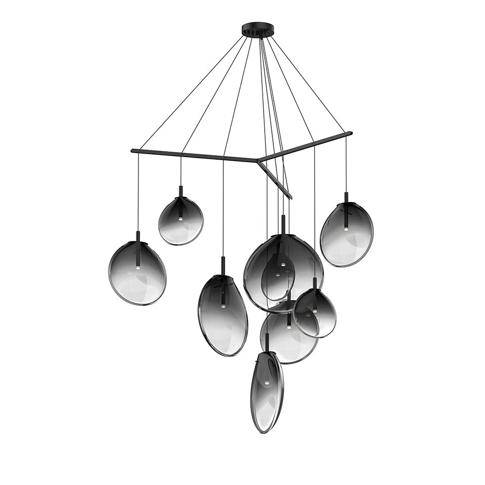 Suspension Cantina Multiple - 9 - lumières Trio Mix Noir satiné avec vitre Fondue Fumée by Sonneman | Luminaires & cie