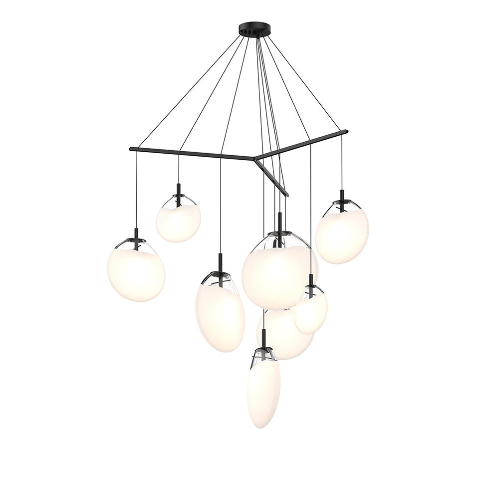 Suspension Cantina Multiple - 9 - lumières Trio Mix Noir satiné avec verre Blanc Coulé by Sonneman | Luminaires & cie