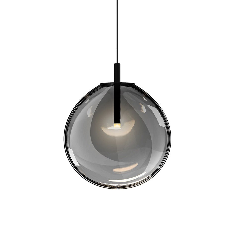 Suspension Cantina Simple - 14" Haut (Medium) Noir satiné avec vitre Fondue Fumée by Sonneman | Luminaires & cie