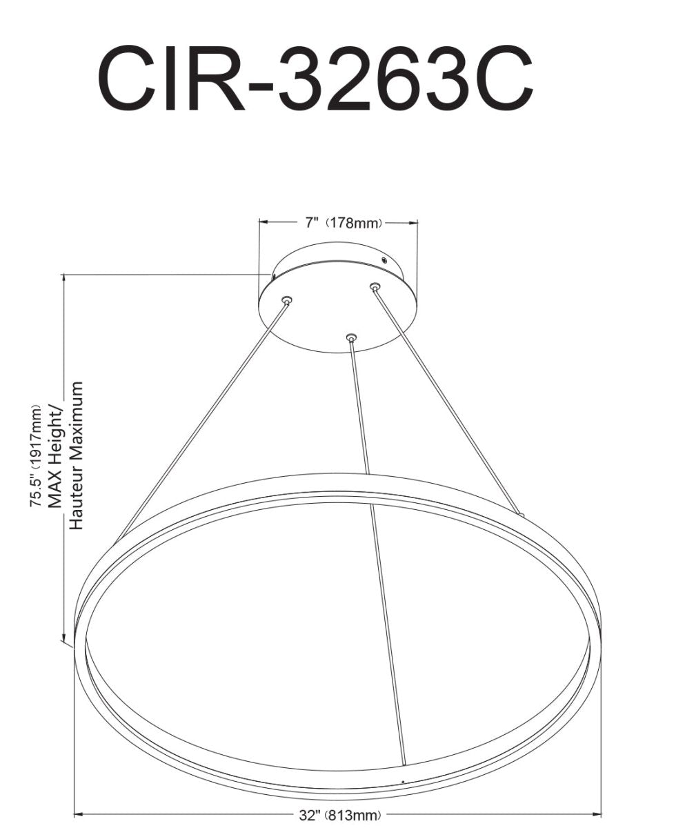 Suspension Circulo - Noir 32" 1 - niveau - 3000°K by Dainolite | Luminaires & cie