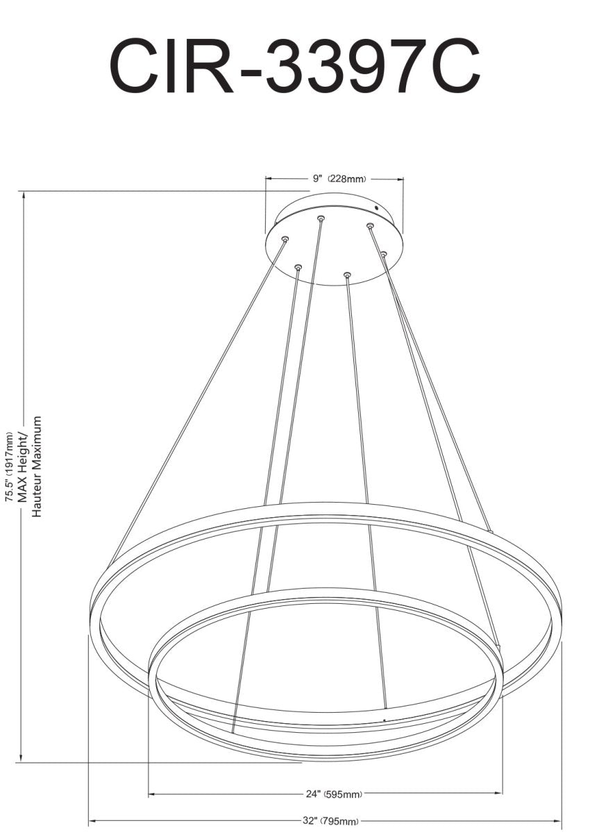 Suspension Circulo - Noir 32" 2 - niveaux - 3000°K by Dainolite | Luminaires & cie