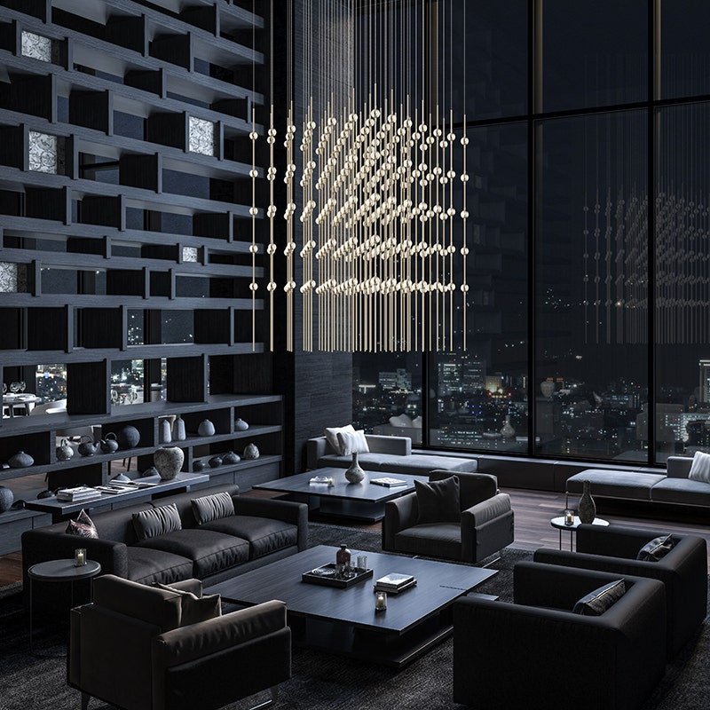 Suspension Constellation Andromeda 24" Carré - Transparent à facettes by Sonneman | Luminaires & cie