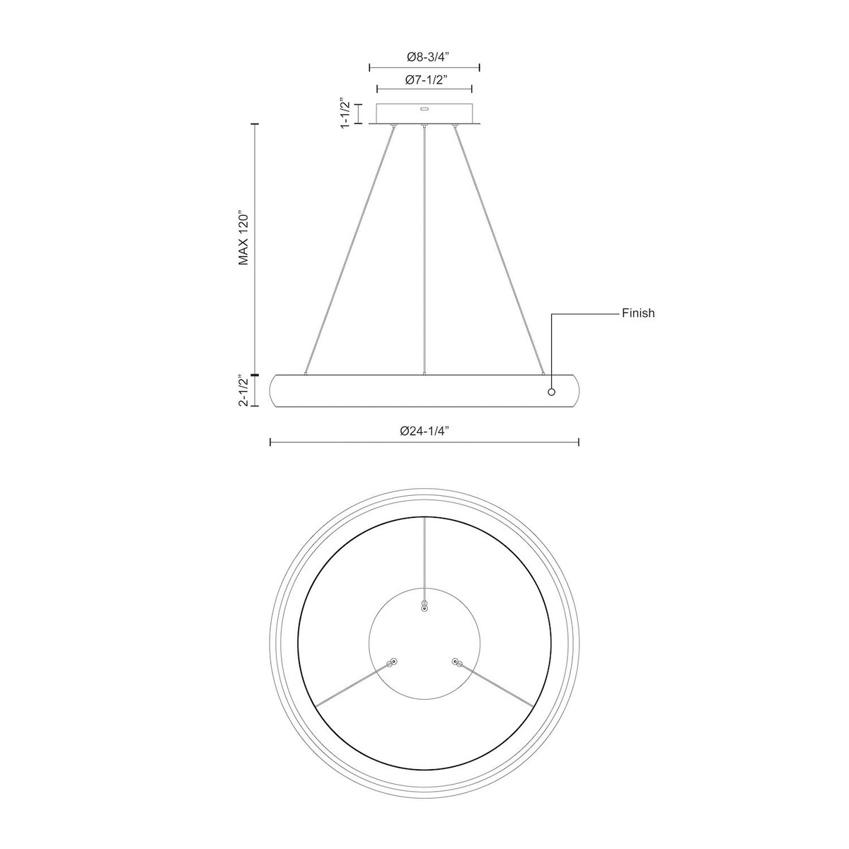 Suspension Cortana Noir, 24 1/4" – vue 3