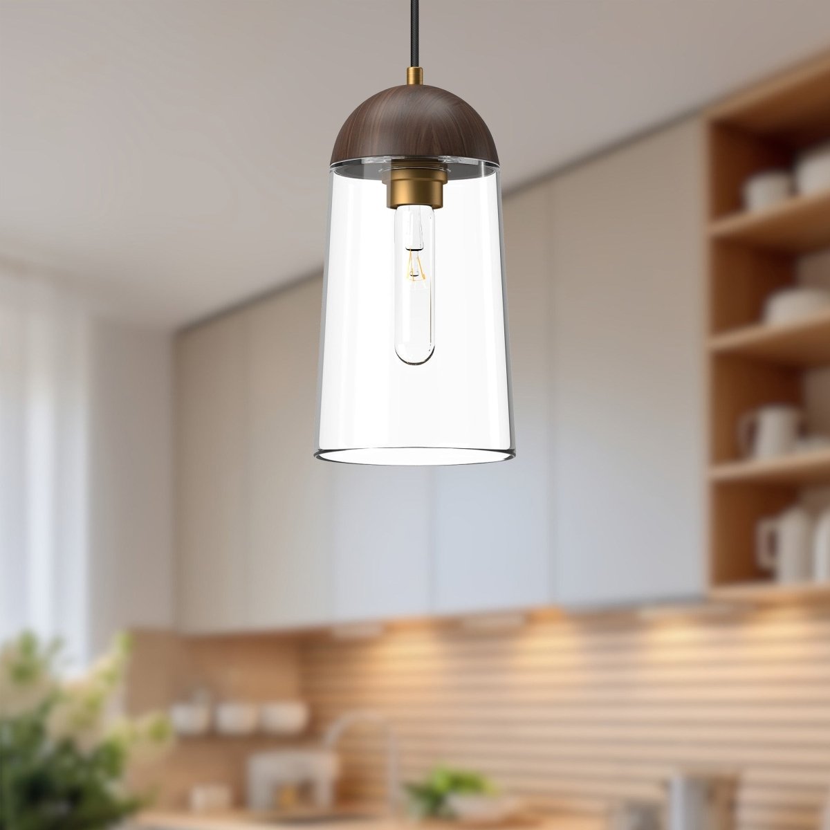 Suspension Emil - Or / Noyer by Alora Lighting | Luminaires & cie
