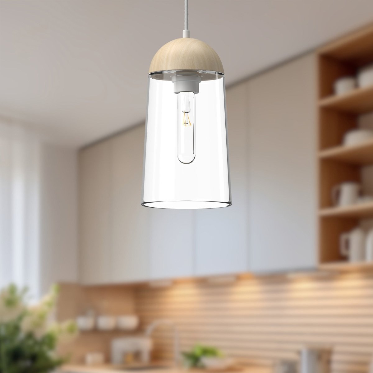Suspension Emil - Blanc / Chêne by Alora Lighting | Luminaires & cie