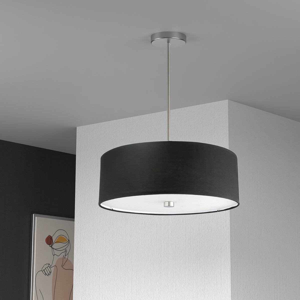 Suspension Everly Tissu, Noir, Noir / Chrome satiné – vue 3