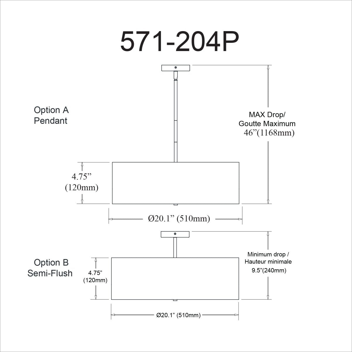 Suspension Everly - Laiton vieilli Noir 5" by Dainolite | Luminaires & cie