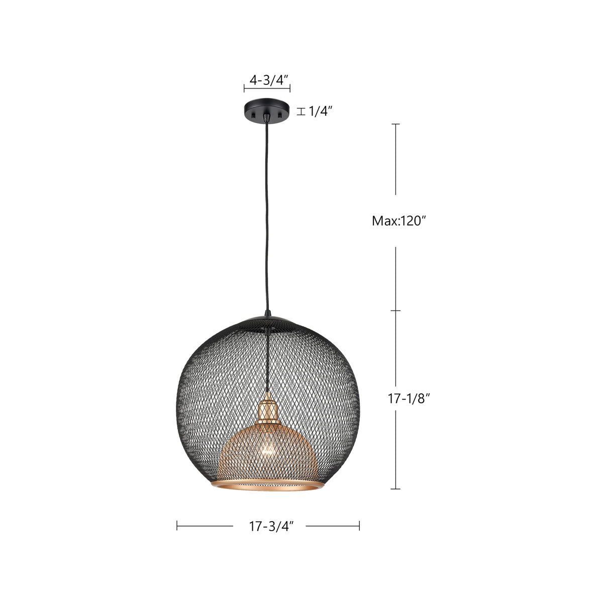 Suspension Gibraltar Noir / Or, 17 3/4" – vue 4