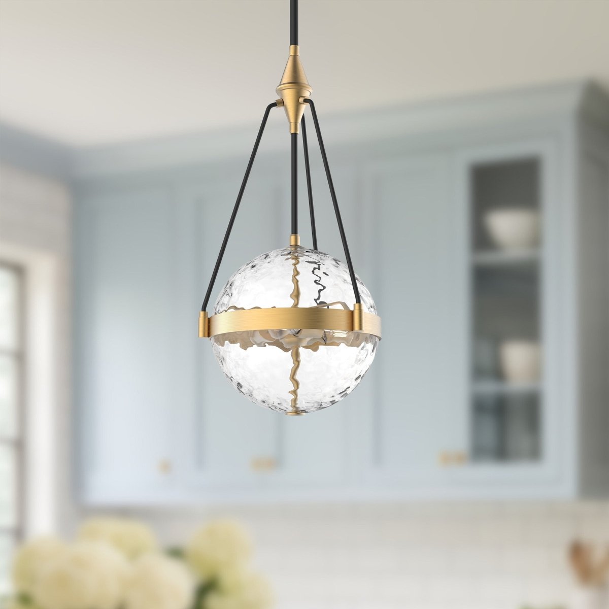 Suspension Harmony - Or brossé Verre à eau claire 13 1/2" by Alora Lighting | Luminaires & cie