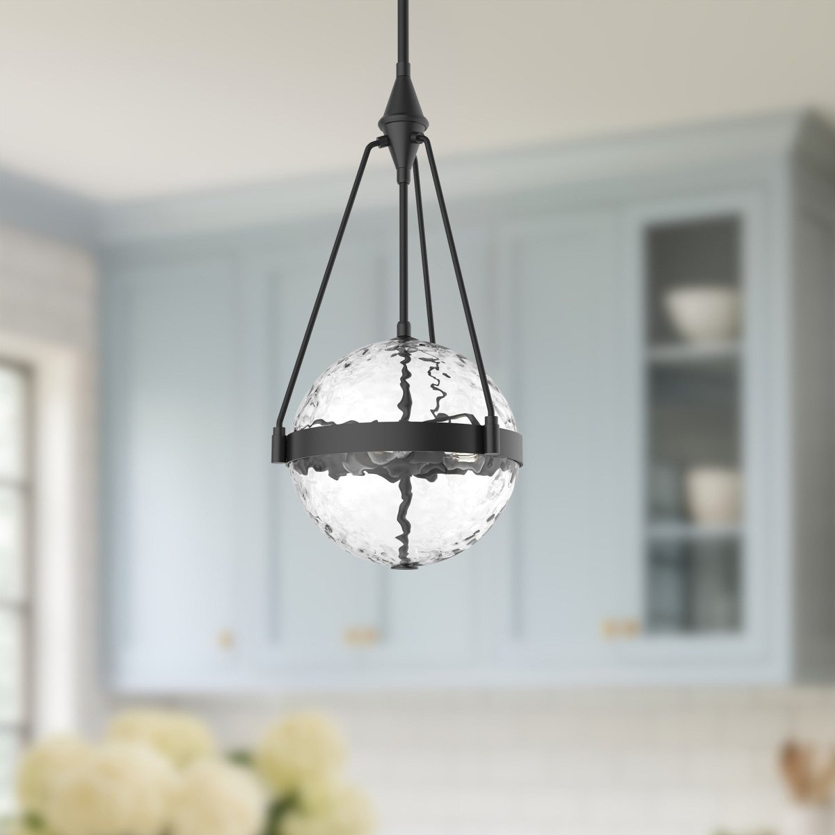 Suspension Harmony - Noir mat Verre à eau claire 13 1/2" by Alora Lighting | Luminaires & cie
