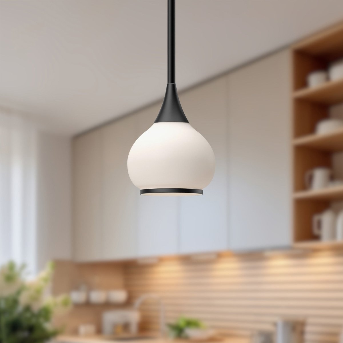 Suspension Hazel - Noir mat Verre opal 6 5/8" by Alora Lighting | Luminaires & cie