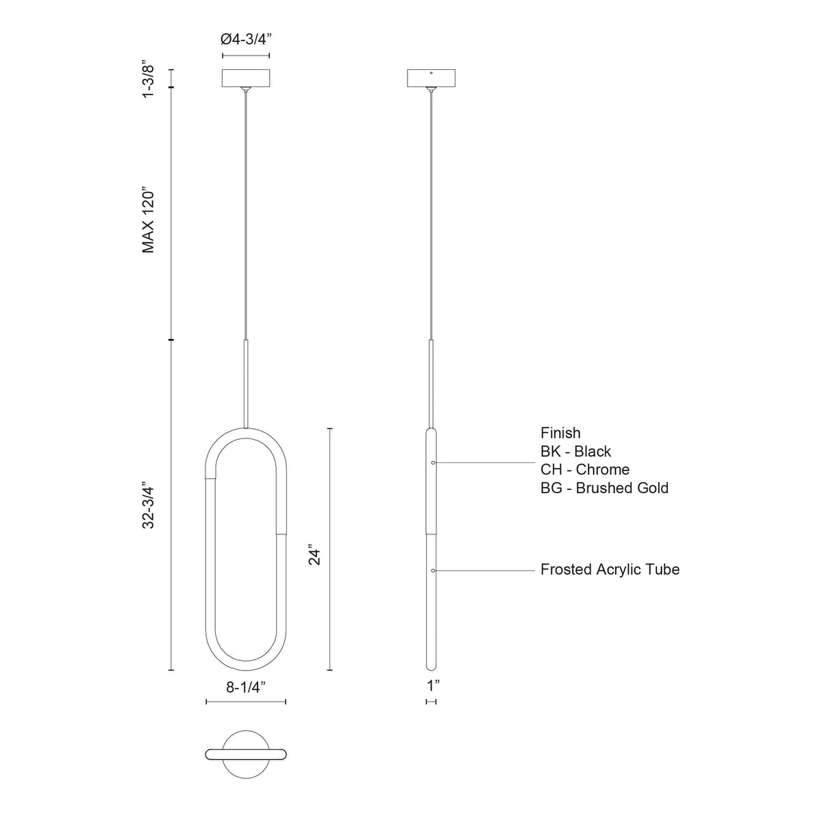 Suspension linéaire Huron Or brossé – vue 2